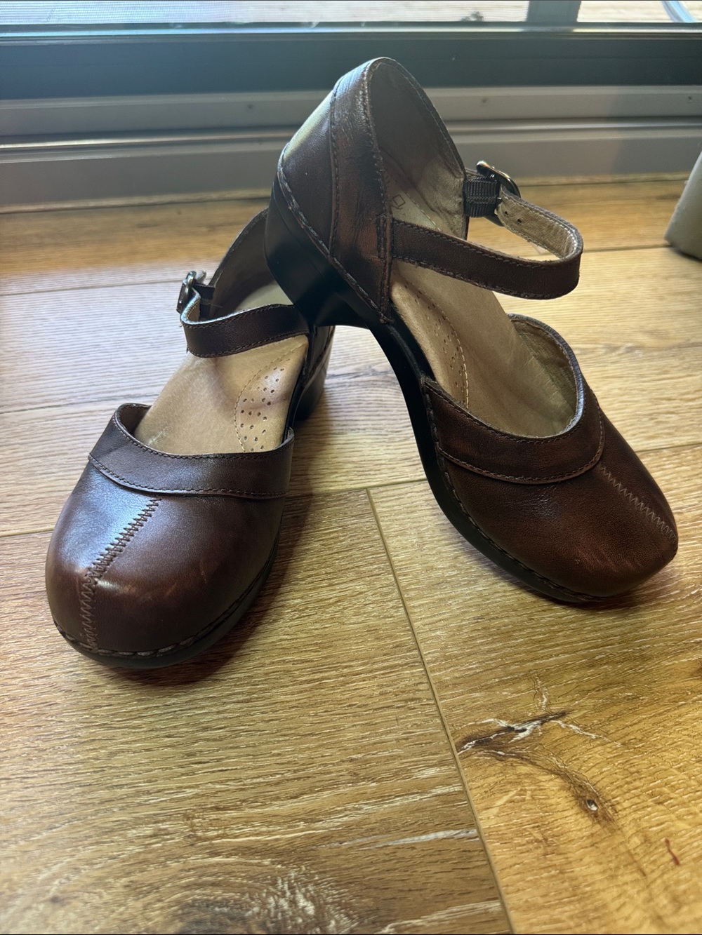 Dansko Brown Leather Mary Jane Shoes with Adjustable Strap